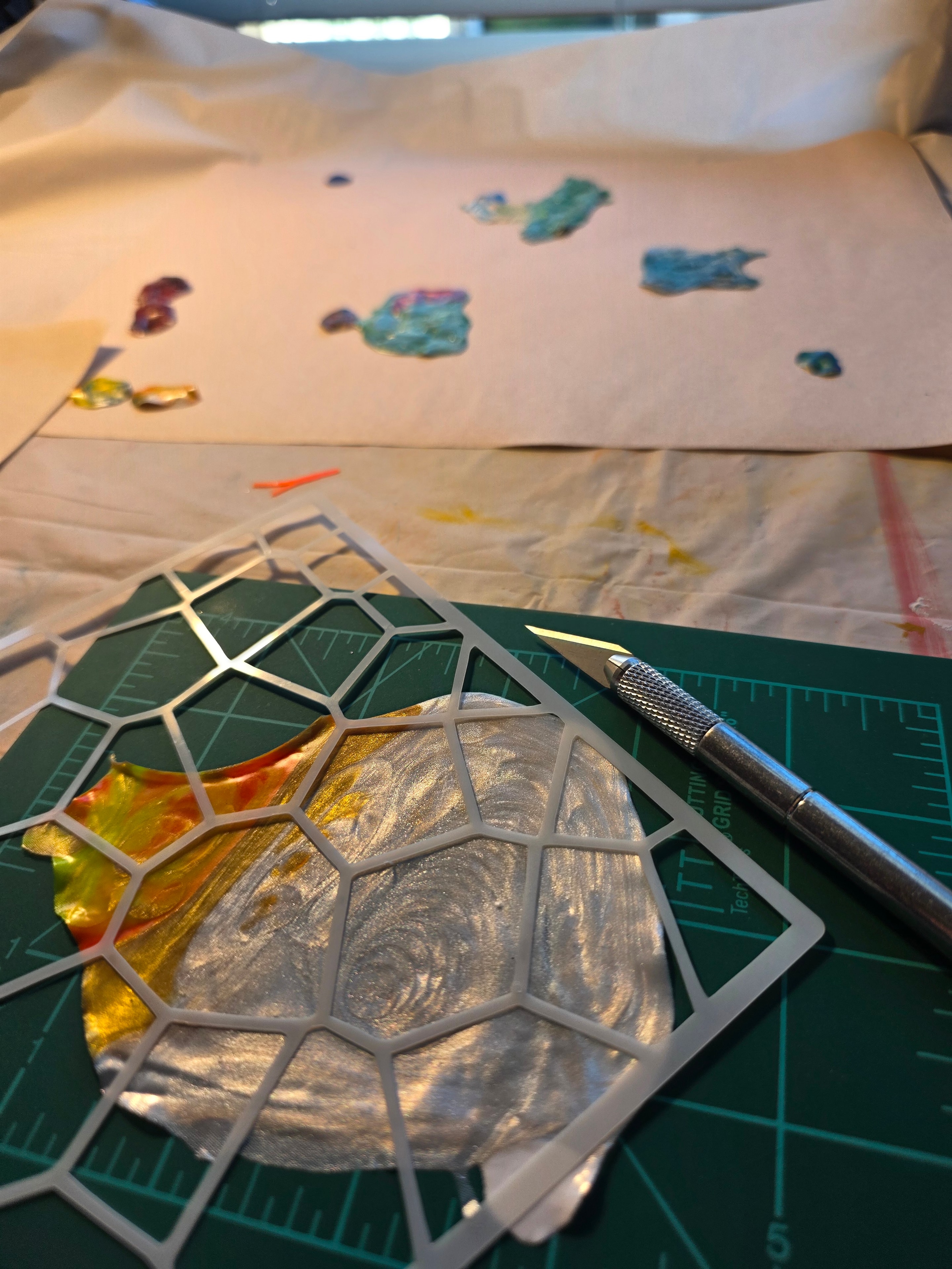 Studio process — stencil and mixed media work
