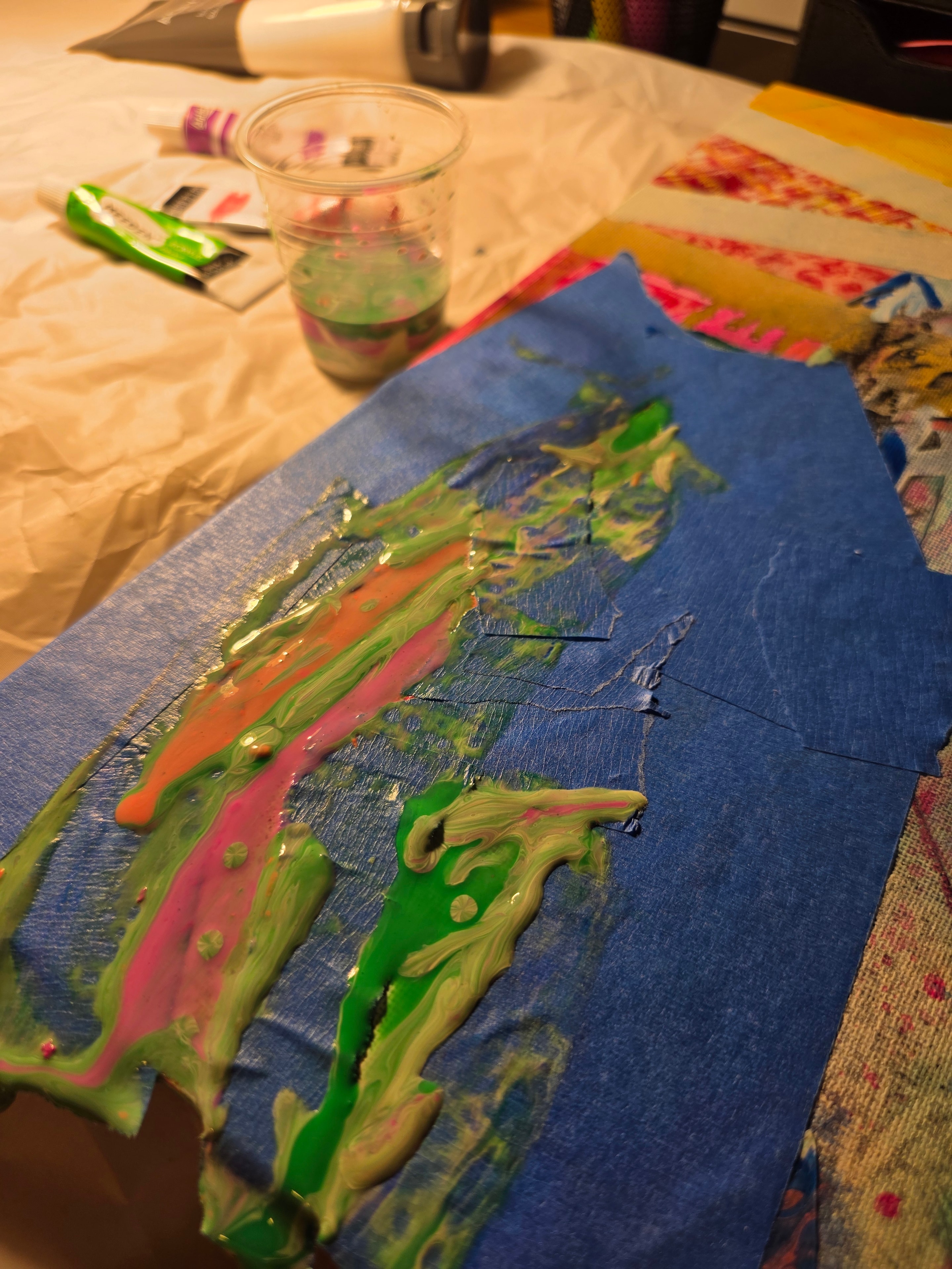 Fluid acrylic pour in progress